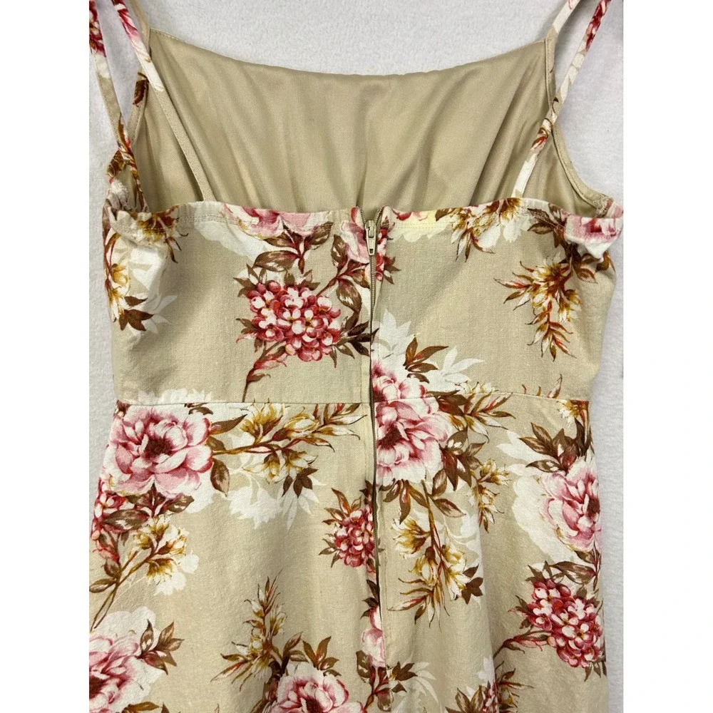 Speechless Floral Print‎ Mini Dress Tan Pink White Ruffle Hem - Picture 9 of 9